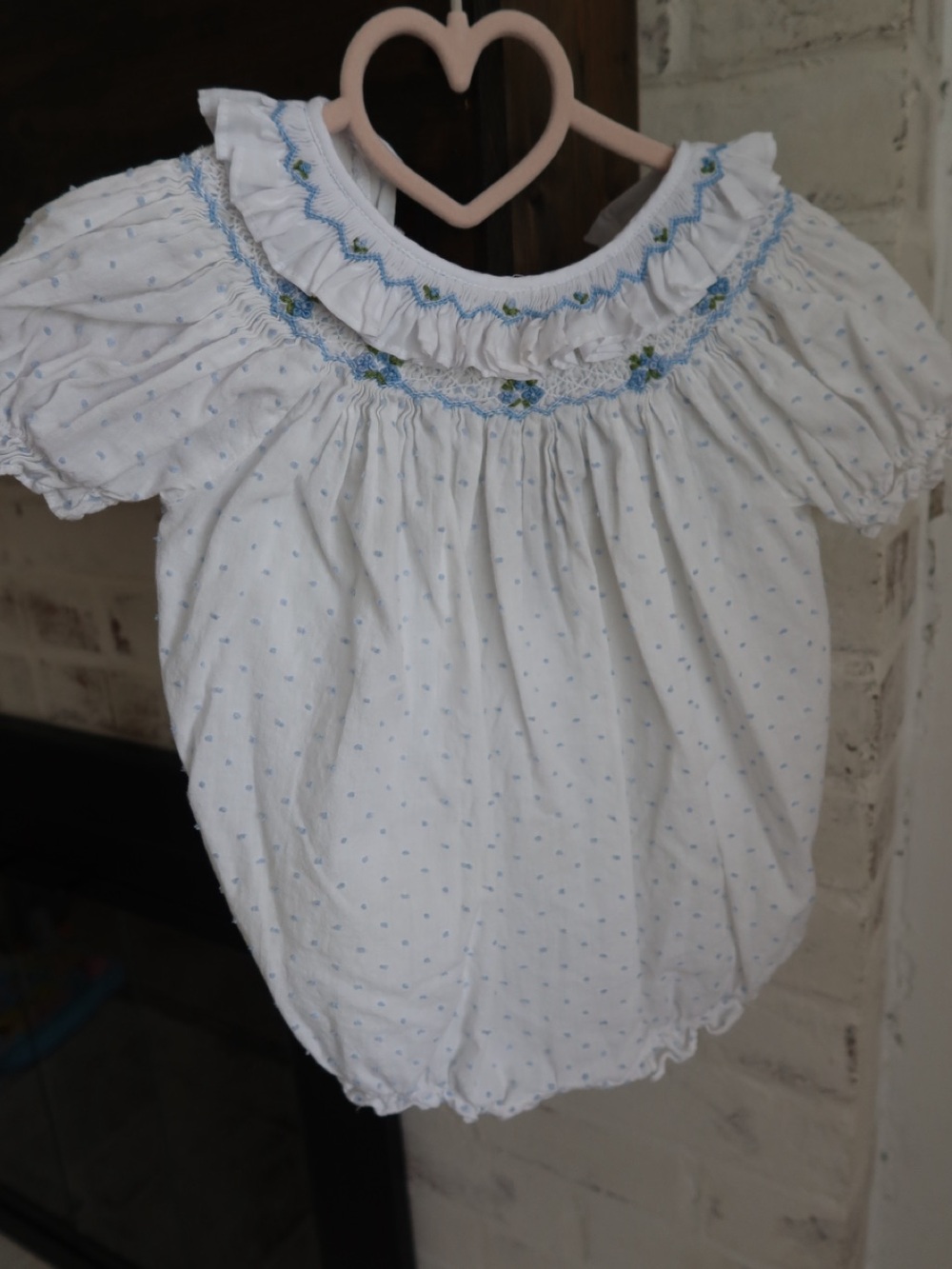 Edgehill Collection White Baby Top with Blue Smocking